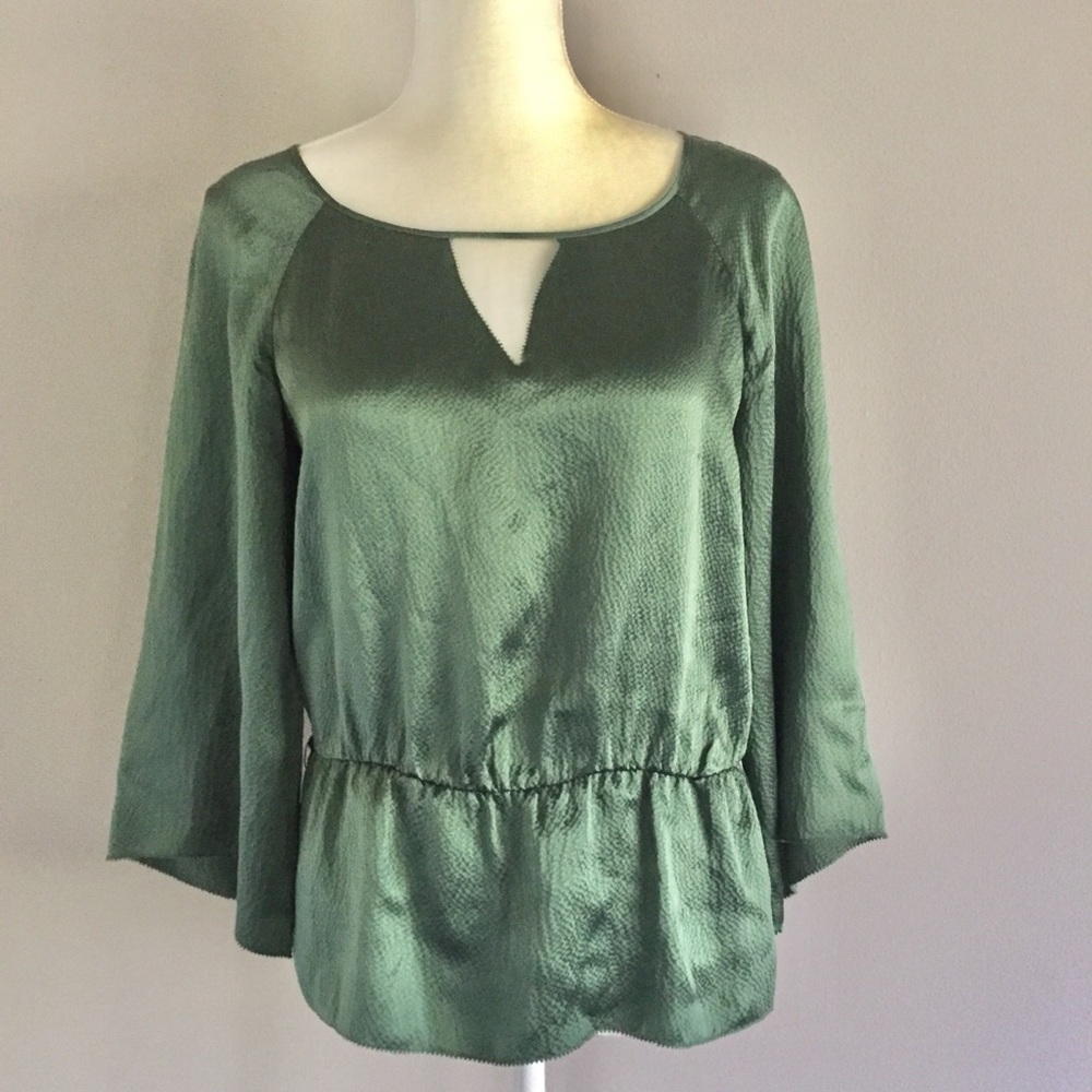 BCBGMaxAzria Peplum Top Silk Keyhole Blouse Size 4